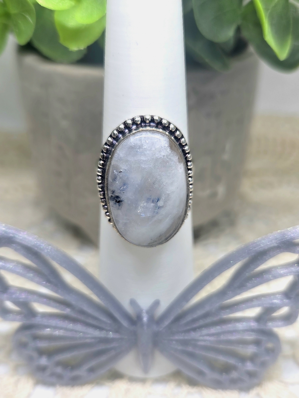 Sterling Silver Moonstone Oval Statement Ring - White Moonstone